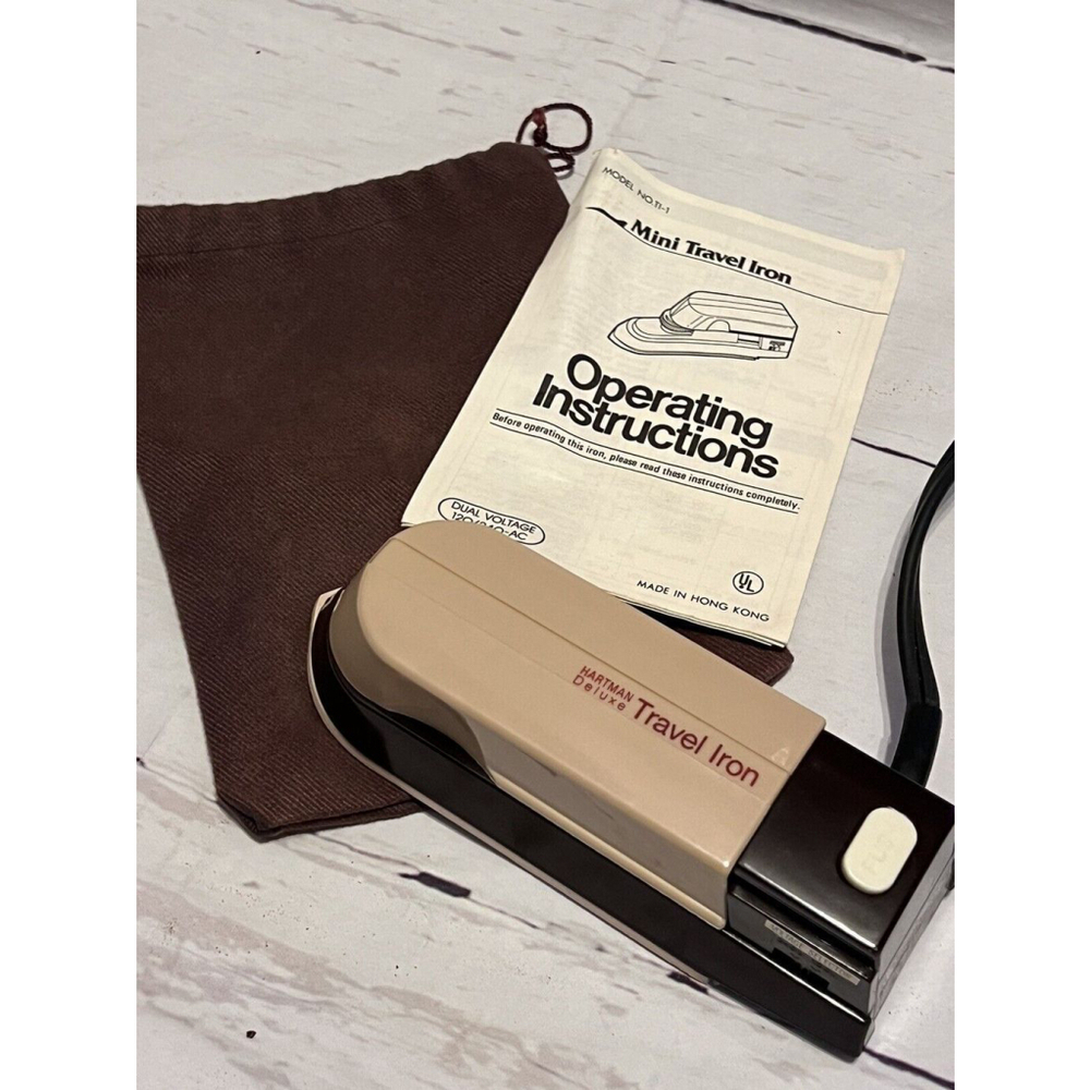 Hartman Deluxe 6” Travel Iron & Bag TI-1 120V-240V Brown & Tan Vintage Works